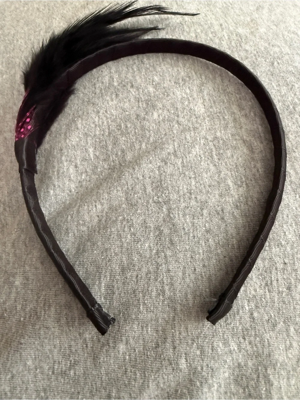 Black Feather Accent Headband with Pink Detail